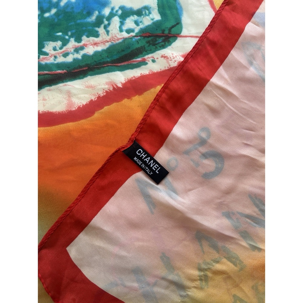 Huge Chanel No 5 Vintage Silk Scarf 35x72 Rare - Picture 9 of 11